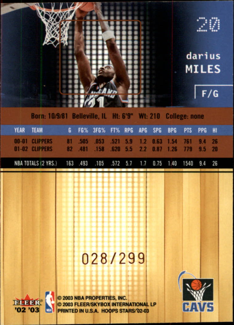 2002-03 Hoops Stars Five-Star #20 Darius Miles back image
