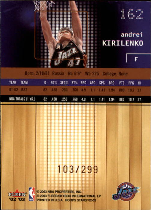 2002-03 Hoops Stars Five-Star #162 Andrei Kirilenko back image