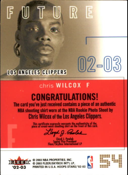 2002-03 Hoops Stars Future Stars Game-Used #FSGU1 Chris Wilcox back image