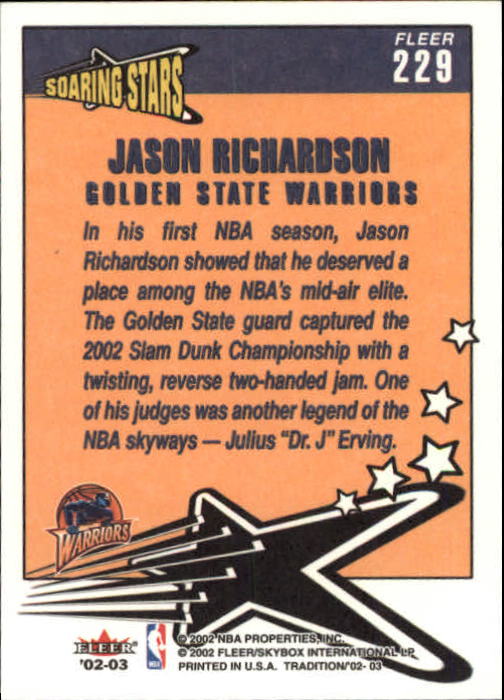 2002-03 Fleer Tradition #229 Jason Richardson back image