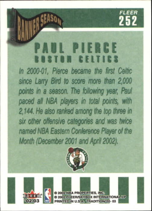 2002-03 Fleer Tradition #252 Paul Pierce back image