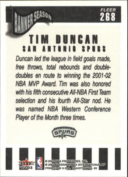 2002-03 Fleer Tradition #268 Tim Duncan back image