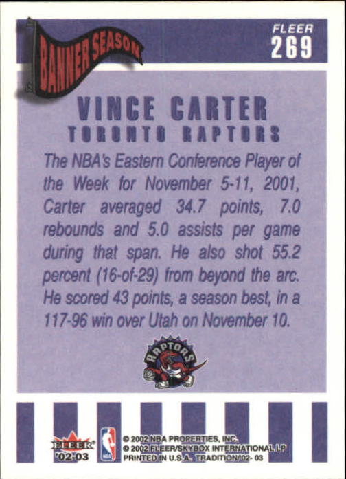 2002-03 Fleer Tradition #269 Vince Carter back image