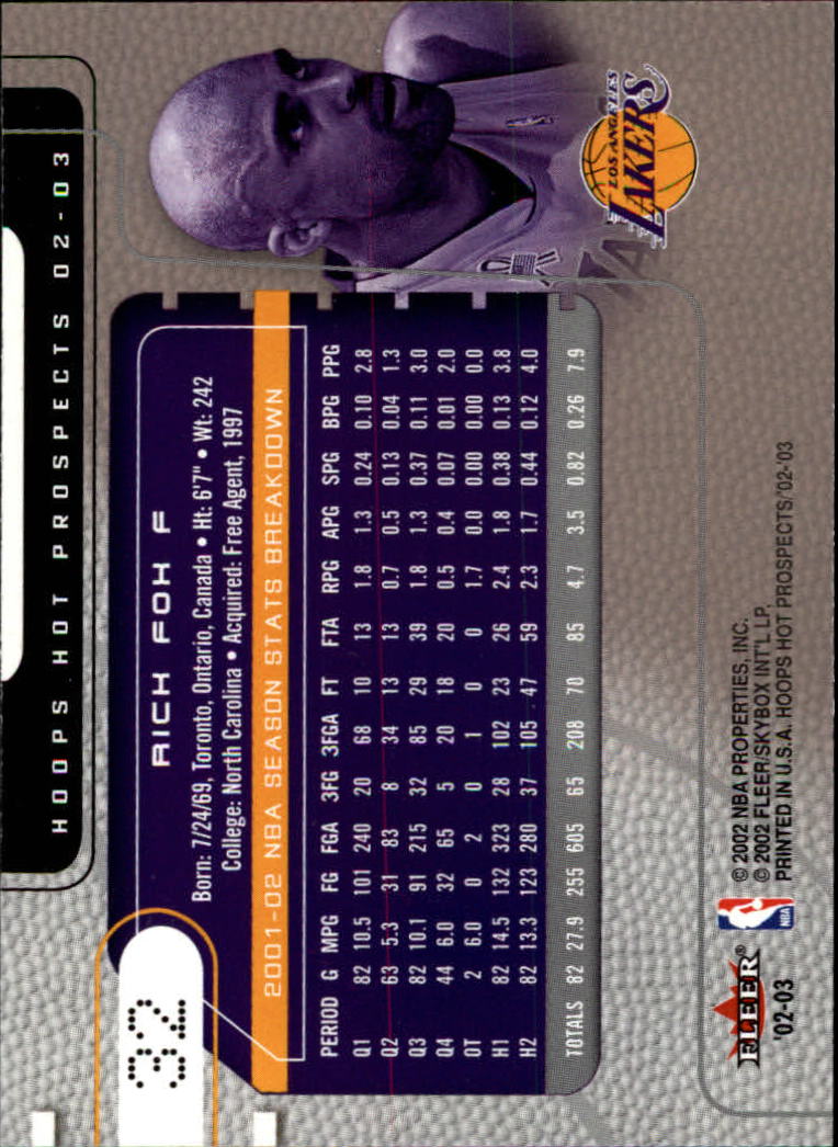 2002-03 Hoops Hot Prospects #32 Rick Fox back image