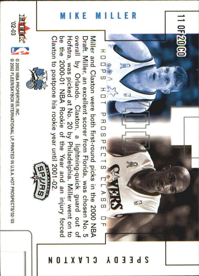 2002-03 Hoops Hot Prospects Class Of #11 Mike Miller/Speedy Claxton back image