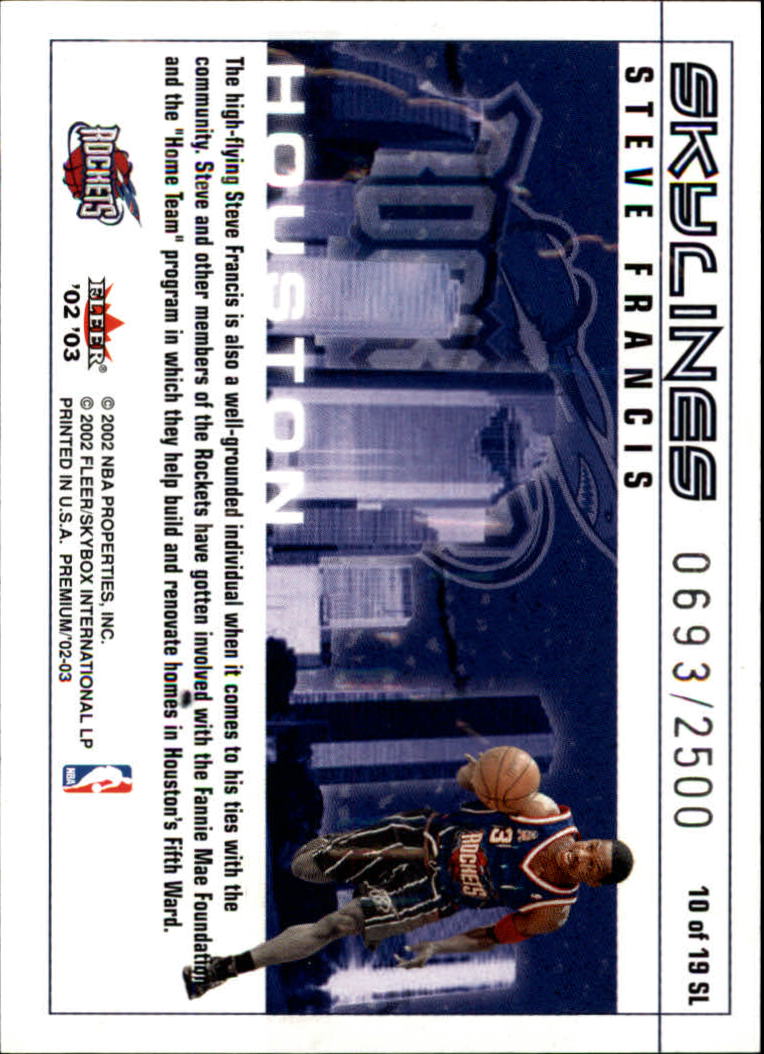 2002-03 Fleer Premium Skylines #10 Steve Francis back image