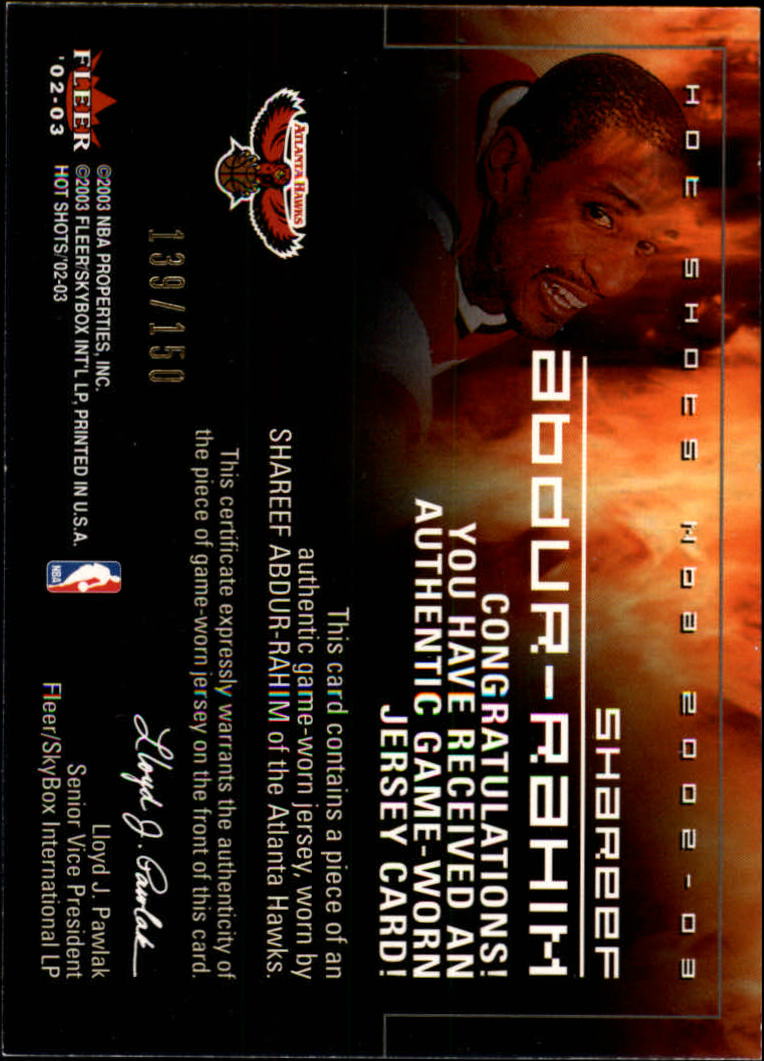2002-03 Fleer Hot Shots En Fuego Game-Used Gold #SA Shareef Abdur-Rahim back image
