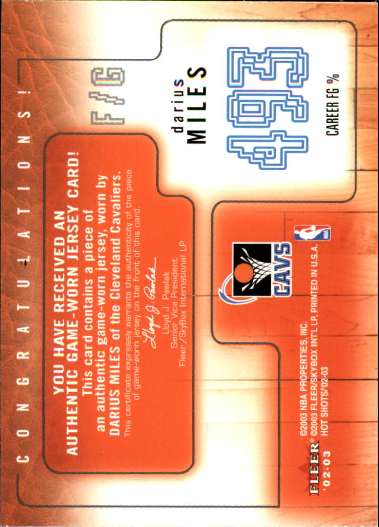 2002-03 Fleer Hot Shots Hot Numbers Game-Used #DM Darius Miles back image
