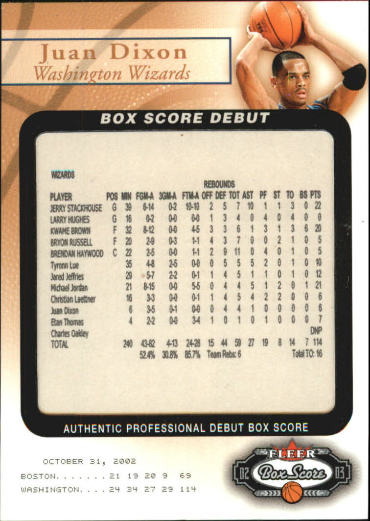 2002-03 Fleer Box Score Box Score Debuts #2 Juan Dixon