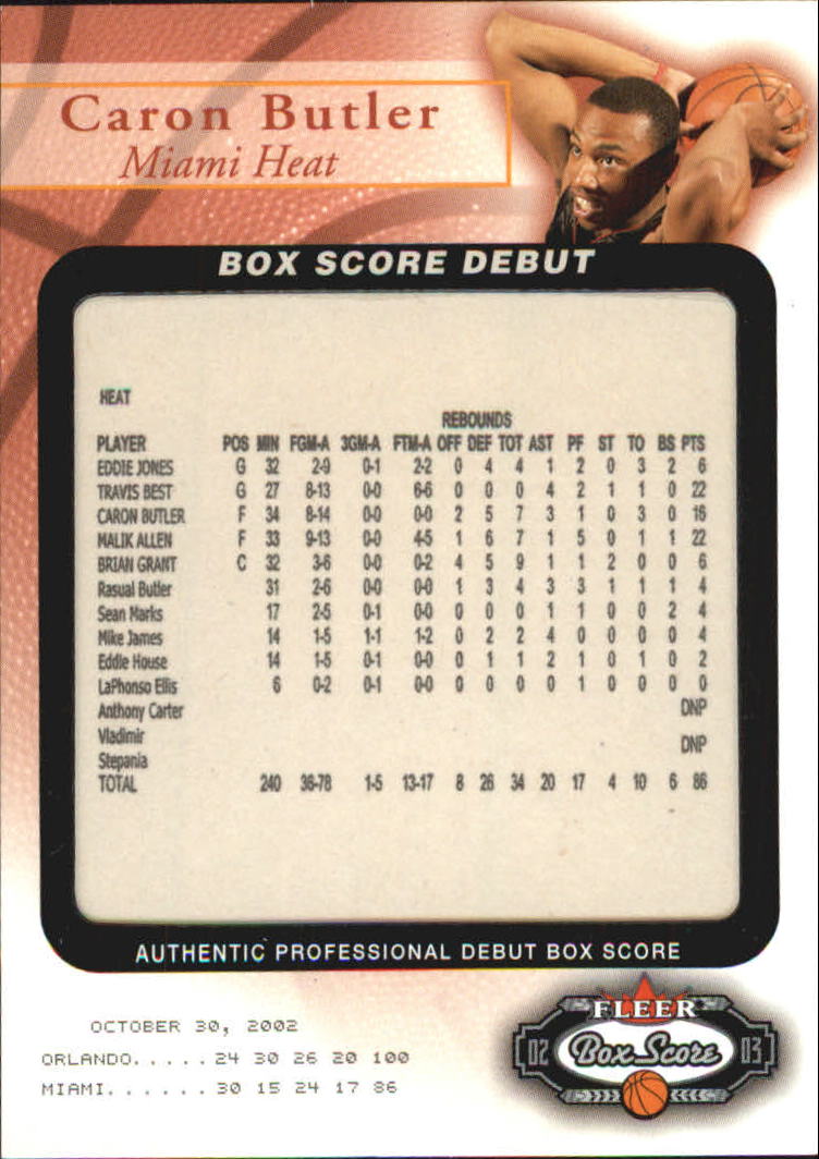 2002-03 Fleer Box Score Box Score Debuts #3 Caron Butler
