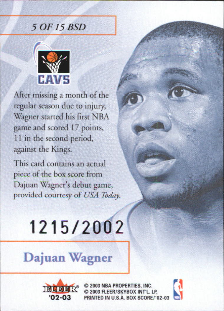 2002-03 Fleer Box Score Box Score Debuts #5 DaJuan Wagner back image