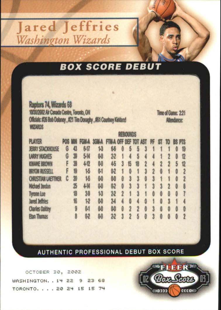 2002-03 Fleer Box Score Box Score Debuts #6 Jared Jeffries