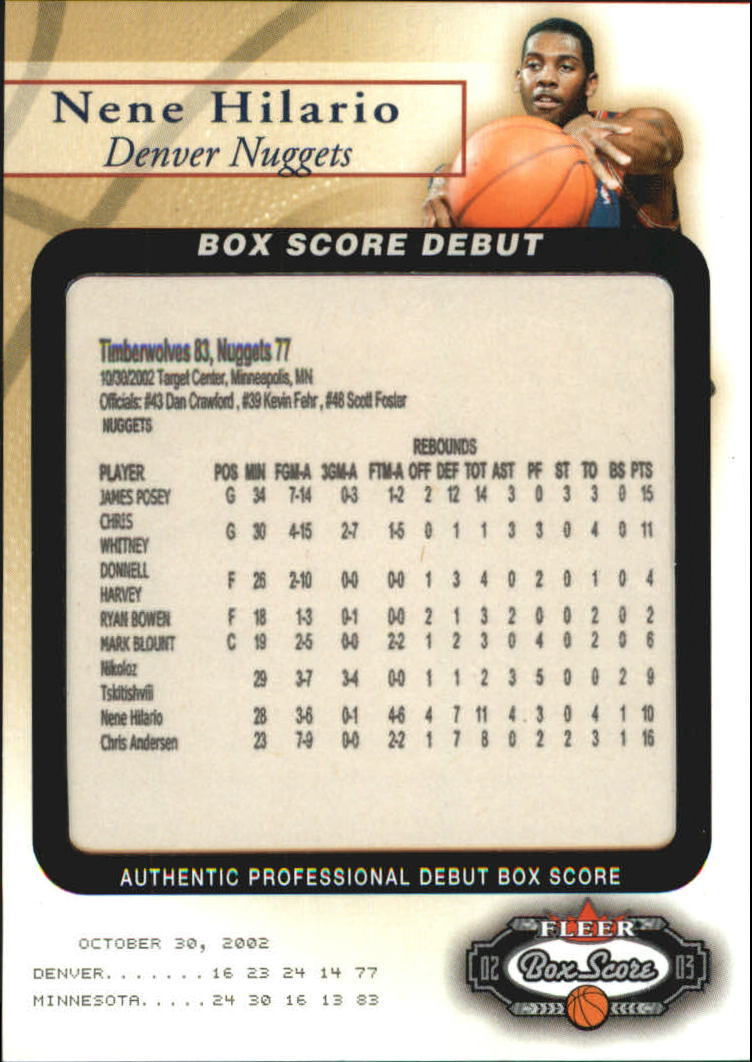 2002-03 Fleer Box Score Box Score Debuts #14 Nene Hilario