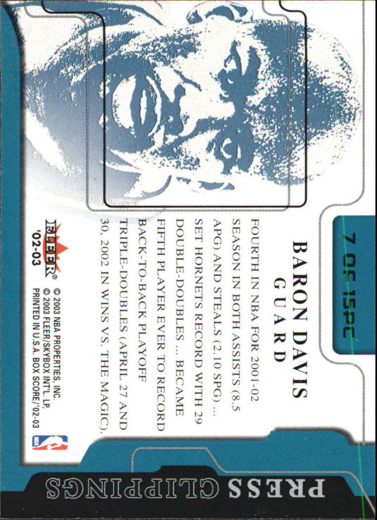 2002-03 Fleer Box Score Press Clippings #7 Baron Davis back image
