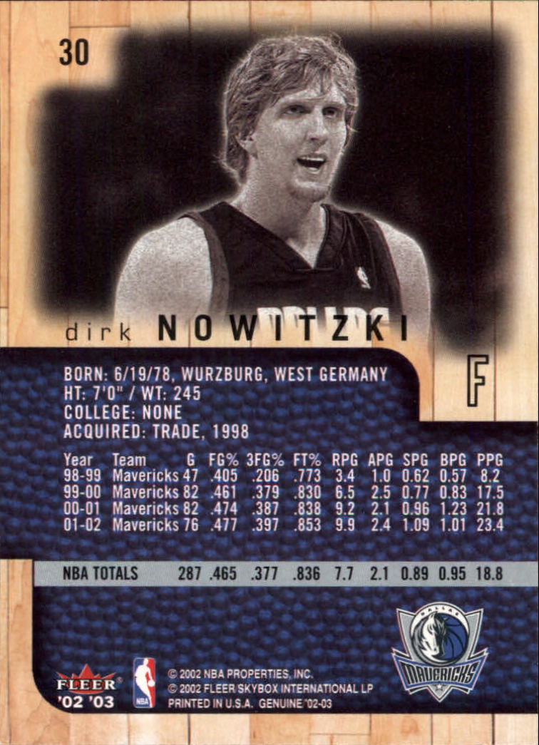 2002-03 Fleer Genuine #30 Dirk Nowitzki back image