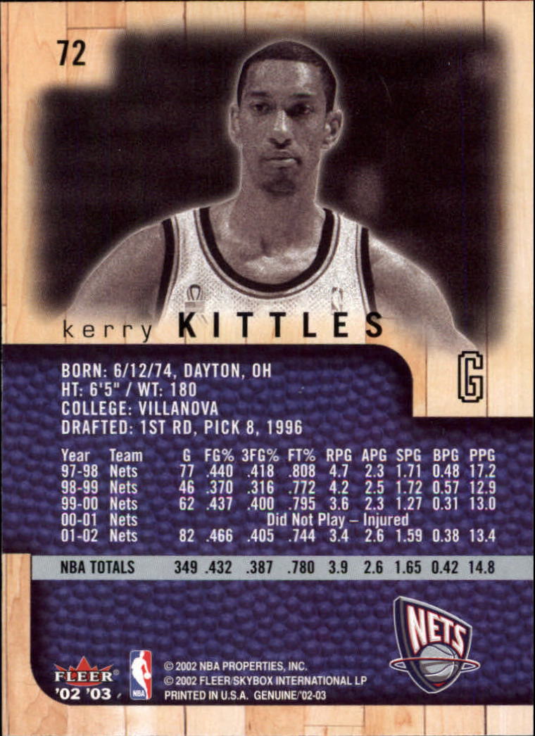 2002-03 Fleer Genuine #72 Kerry Kittles back image