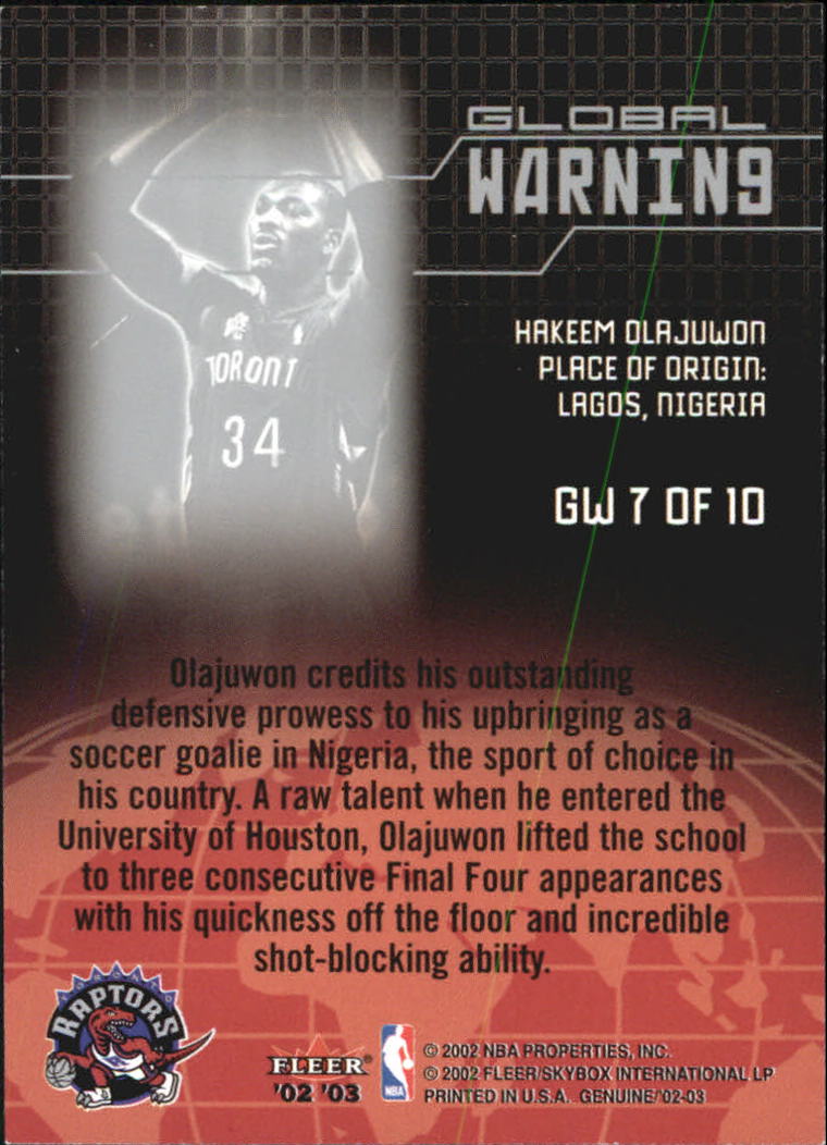 2002-03 Fleer Genuine Global Warning #7 Hakeem Olajuwon back image