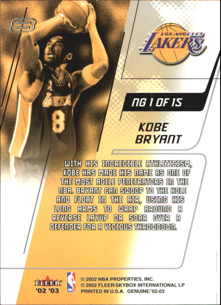 2002-03 Fleer Genuine Names of the Game #1 Kobe Bryant back image