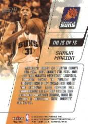 2002-03 Fleer Genuine Names of the Game #15 Shawn Marion back image