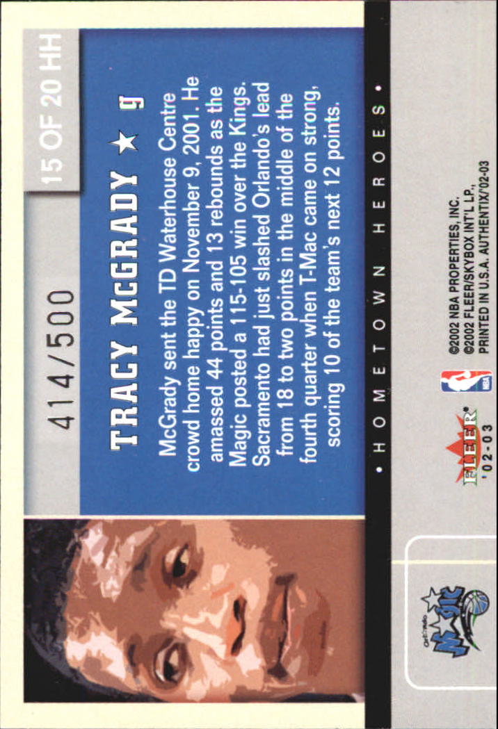 2002-03 Fleer Authentix Hometown Heroes Silver #15 Tracy McGrady back image