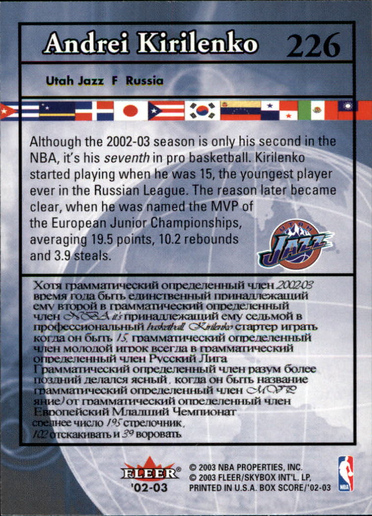 2002-03 Fleer Box Score #226 Andrei Kirilenko AW back image