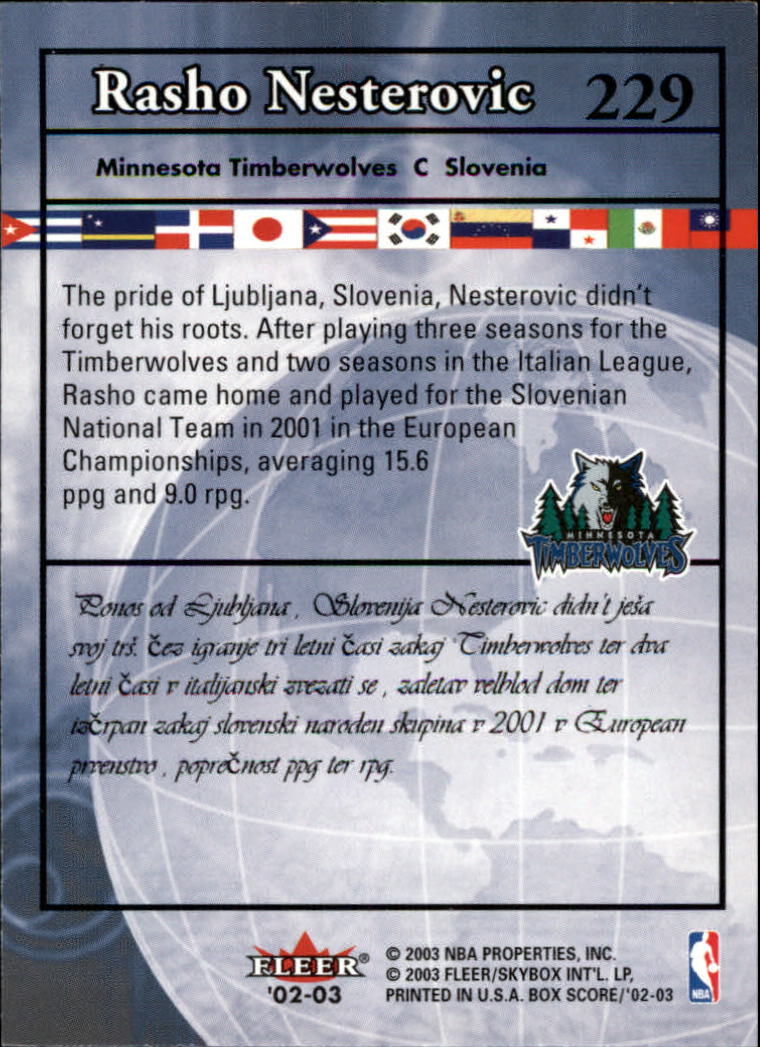 2002-03 Fleer Box Score #229 Rasho Nesterovic AW back image