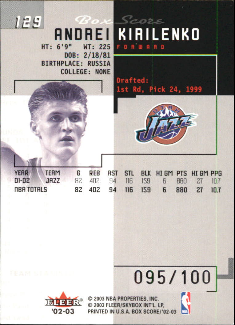 2002-03 Fleer Box Score First Edition #129 Andrei Kirilenko back image