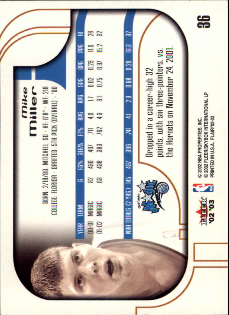 2002-03 Flair #36 Mike Miller back image