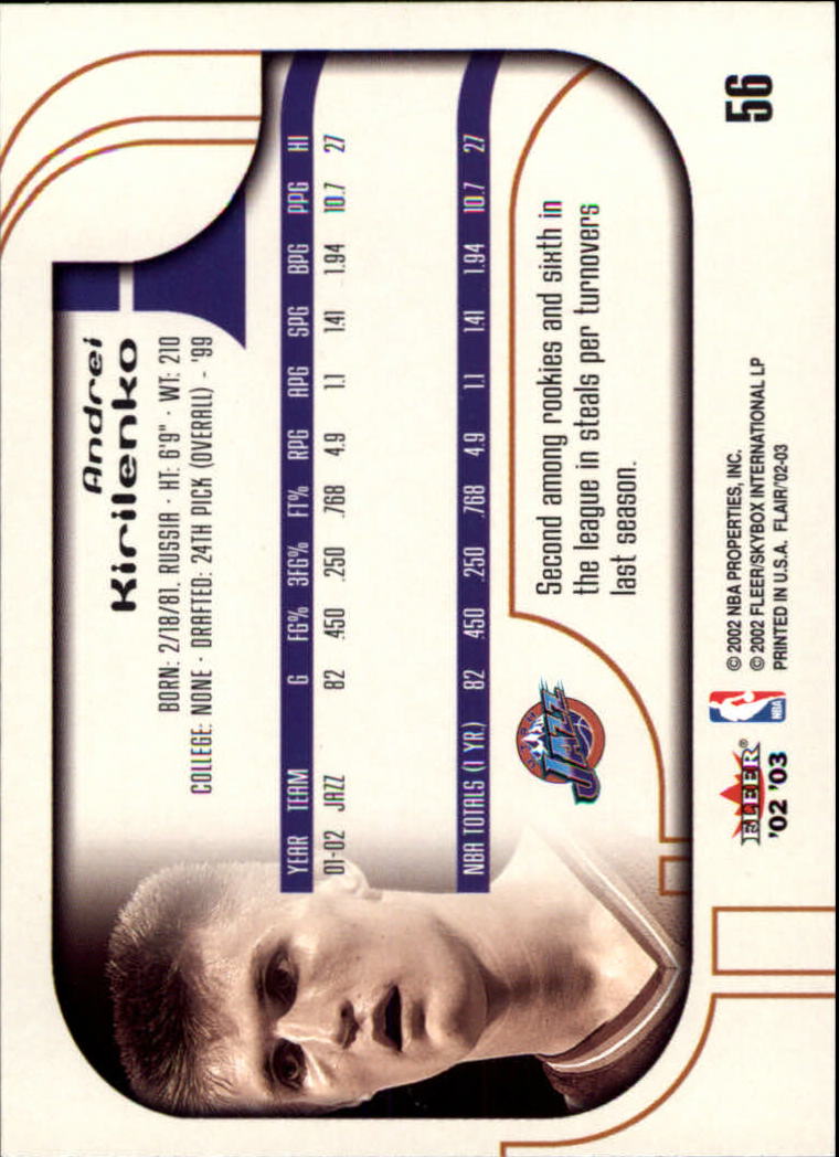 2002-03 Flair #56 Andrei Kirilenko back image