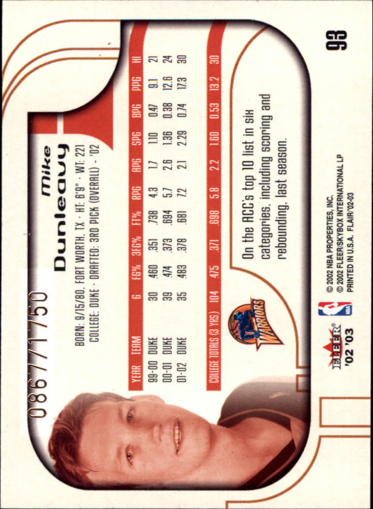 2002-03 Flair #93 Mike Dunleavy RC back image