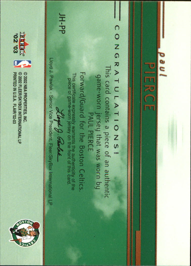 2002-03 Flair Jersey Heights #JHPP Paul Pierce back image