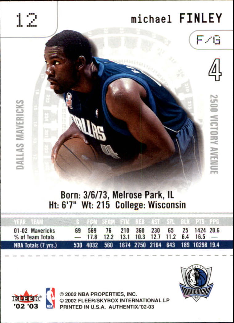 2002-03 Fleer Authentix #12 Michael Finley back image