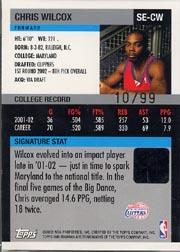 2002-03 Bowman Signature Edition Parallel #SECW Chris Wilcox JSY AU back image