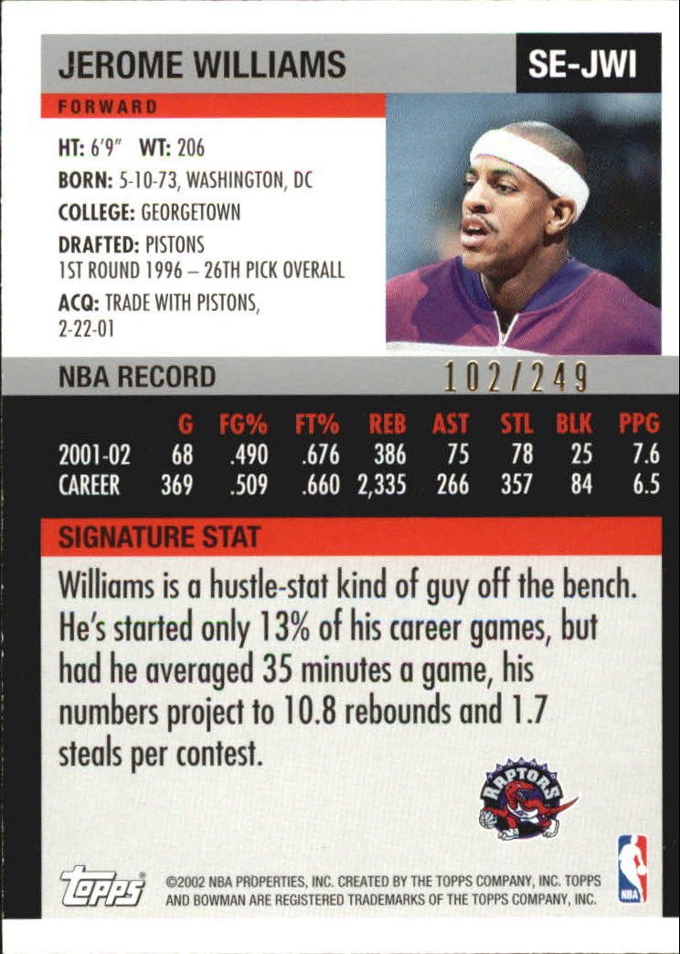 2002-03 Bowman Signature Edition Parallel #SEJWI Jerome Williams back image