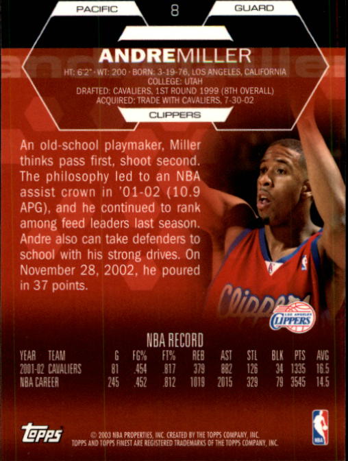 2002-03 Finest #8 Andre Miller back image
