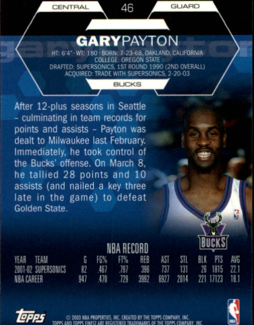 2002-03 Finest #46 Gary Payton back image