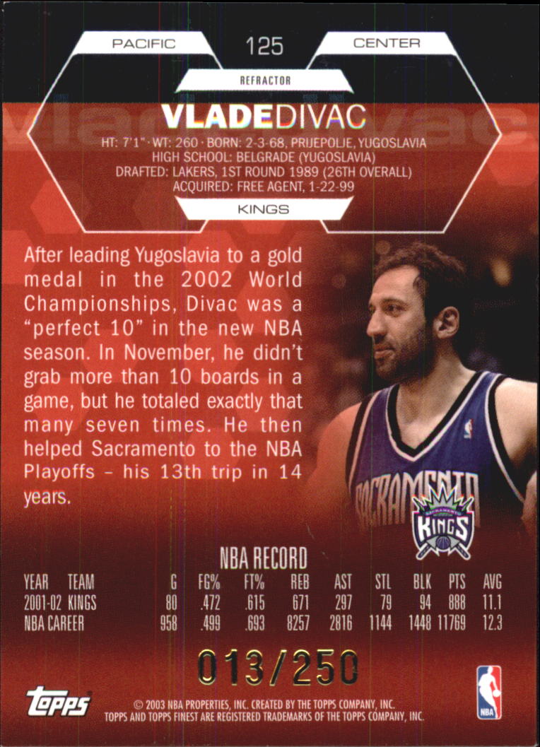 2002-03 Finest Refractors #125 Vlade Divac JSY back image