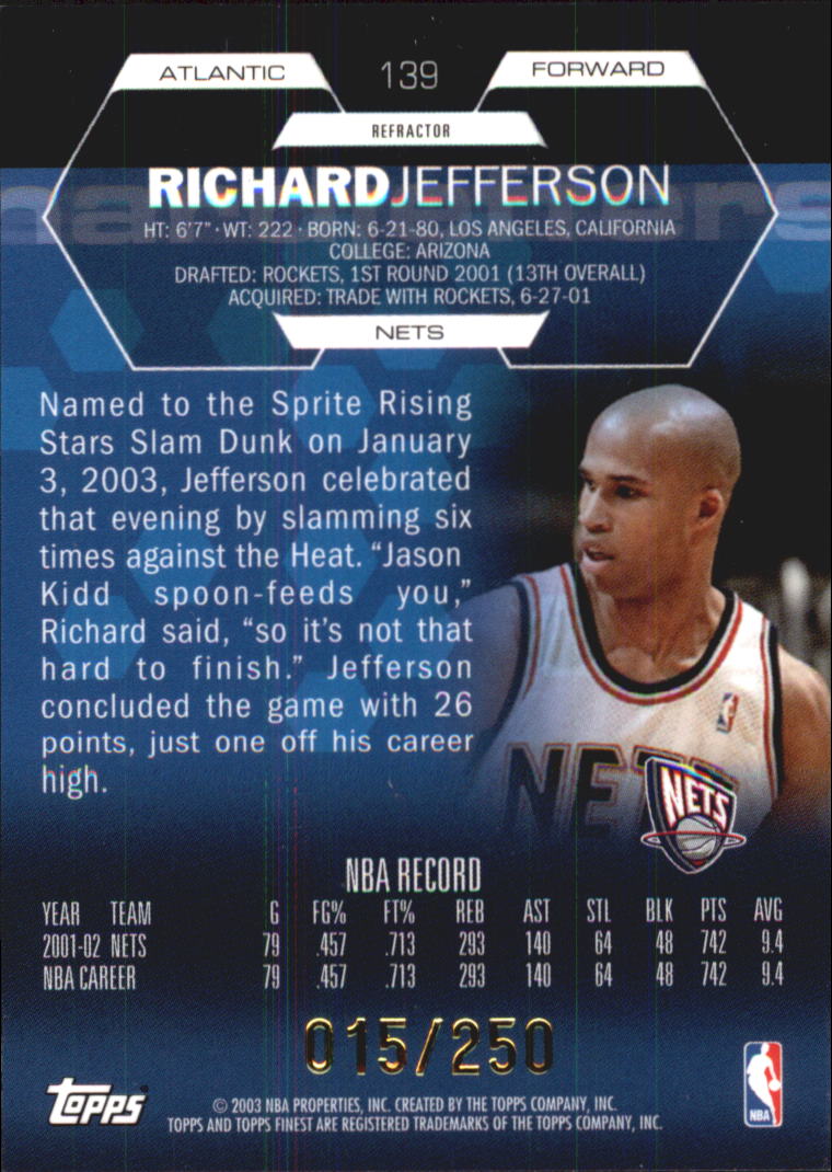 2002-03 Finest Refractors #139 Richard Jefferson JSY back image