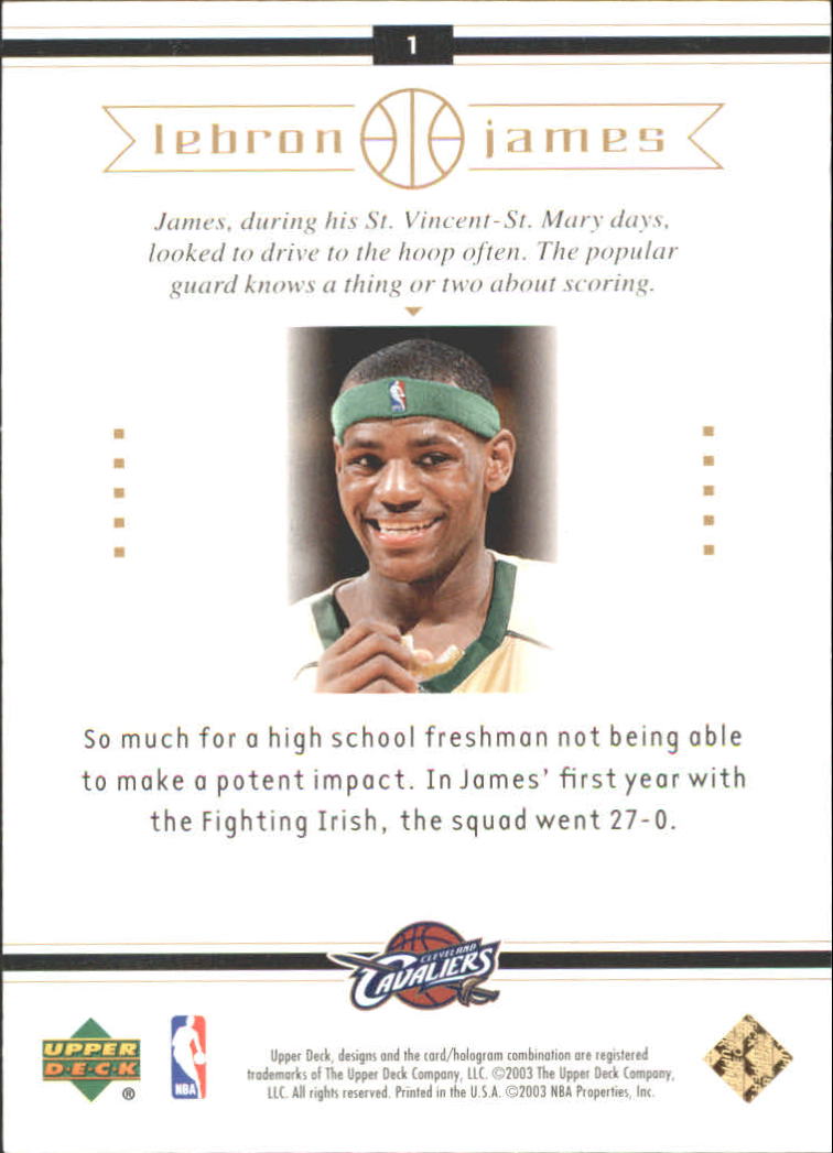 2003 Upper Deck LeBron James Box Set #1 LeBron James/Fabulous Freshman back image