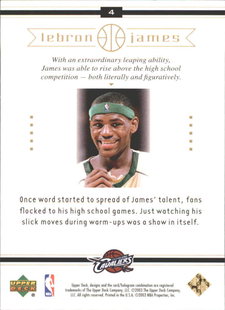 2003 Upper Deck LeBron James Box Set #4 LeBron James/Center of Attention back image