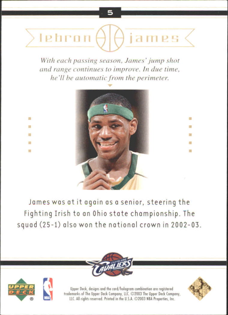 2003 Upper Deck LeBron James Box Set #5 LeBron James/National Champs back image
