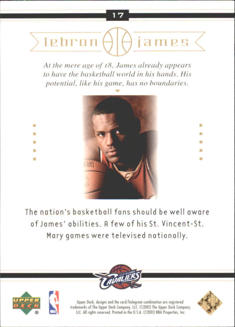 2003 Upper Deck LeBron James Box Set #17 LeBron James/On the Air back image