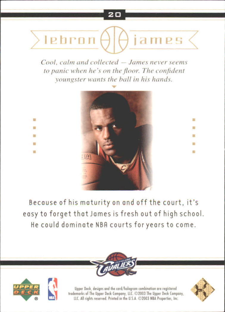 2003 Upper Deck LeBron James Box Set #20 LeBron James/Wise Beyond His Years back image