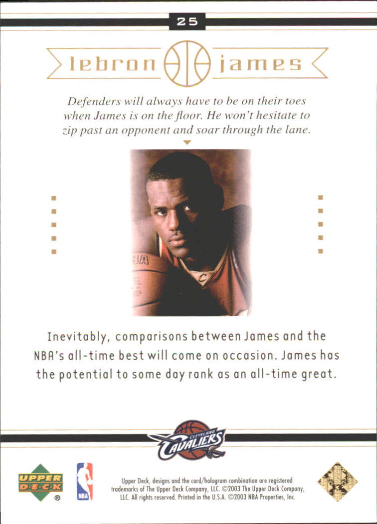 2003 Upper Deck LeBron James Box Set #25 LeBron James/On the Rise back image