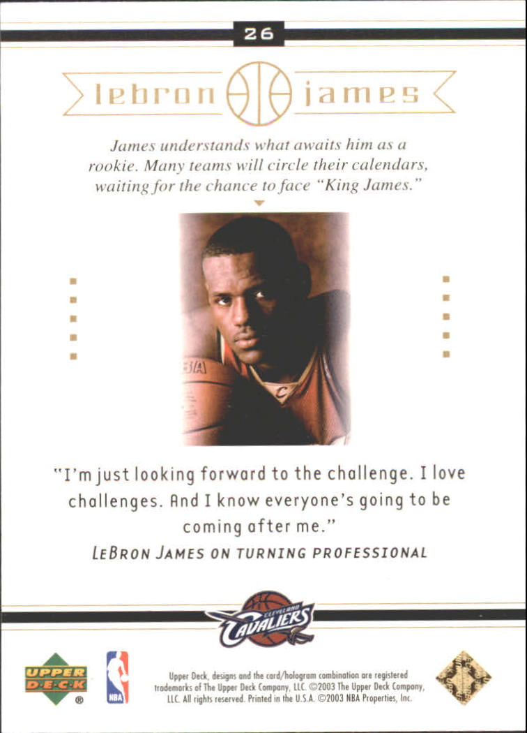 2003 Upper Deck LeBron James Box Set #26 LeBron James/Changing Times back image