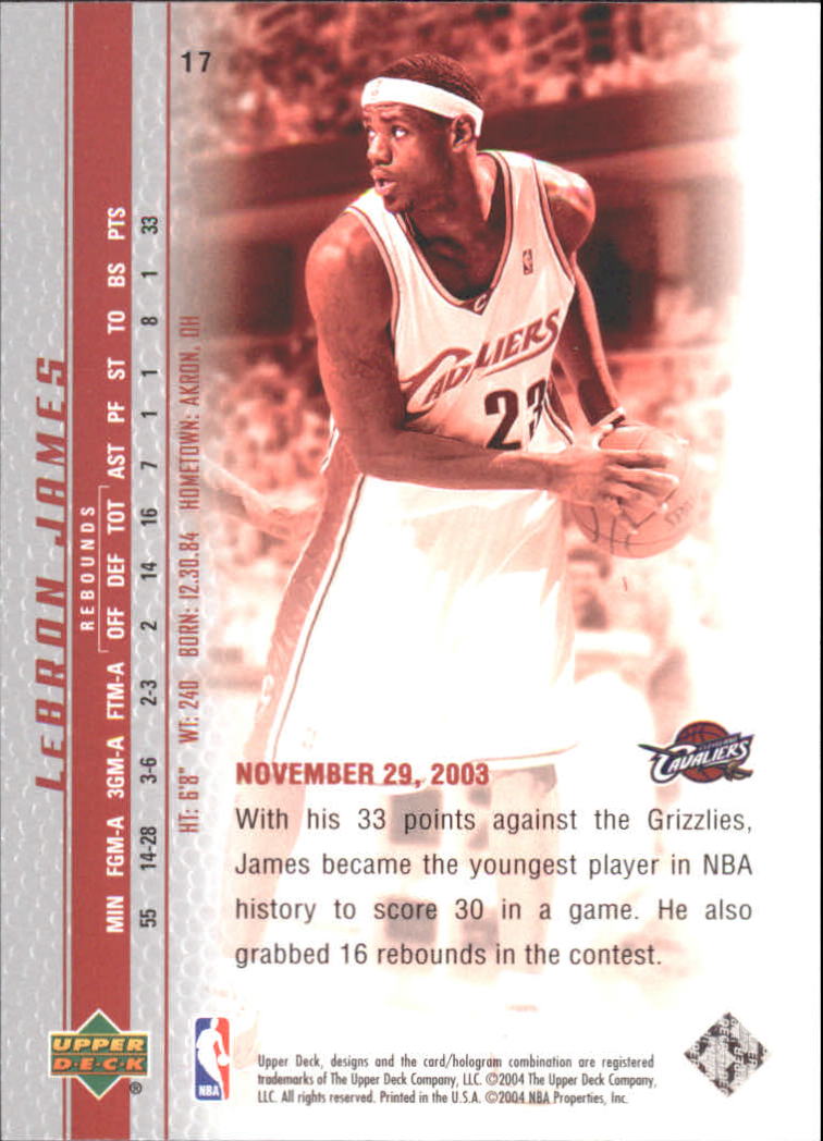 2003-04 Upper Deck Phenomenal Beginning LeBron James #17 LeBron James/James scans the court back image
