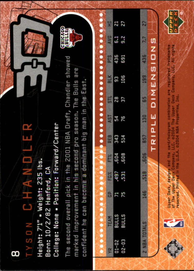 2003-04 Upper Deck Triple Dimensions #8 Tyson Chandler back image