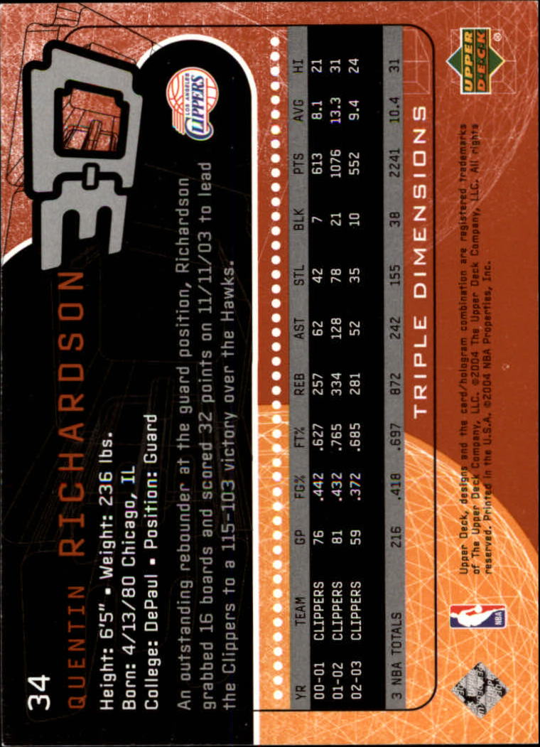 A7096- 2003-04 Upper Deck Triple Dimensions 1-90 You Pick- 15+ FREE US SHIP - Picture 67 of 160