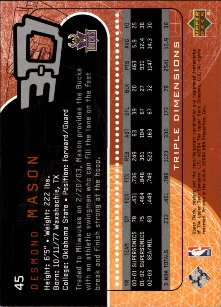 A7096- 2003-04 Upper Deck Triple Dimensions 1-90 You Pick- 15+ FREE US SHIP - Picture 85 of 160