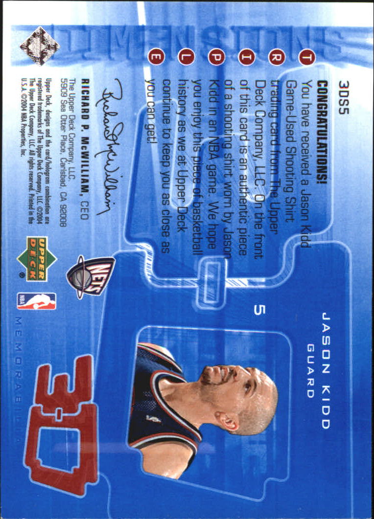 2003-04 Upper Deck Triple Dimensions 3-D Shooting Shirts #S5 Jason Kidd